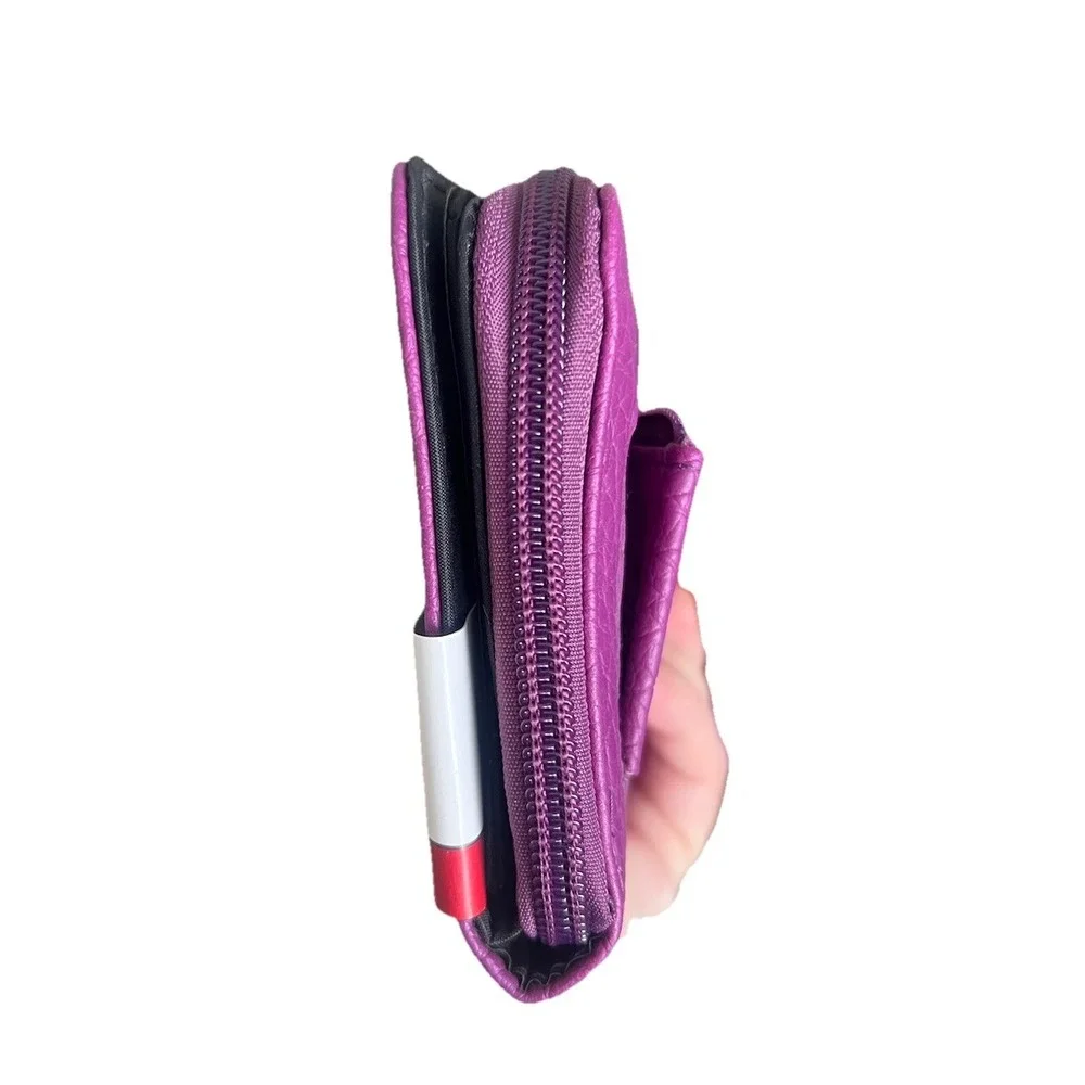 Mundi All In One Magenta Clutch Safe Keeper Zipper Photos Card Slots Wrist Strap